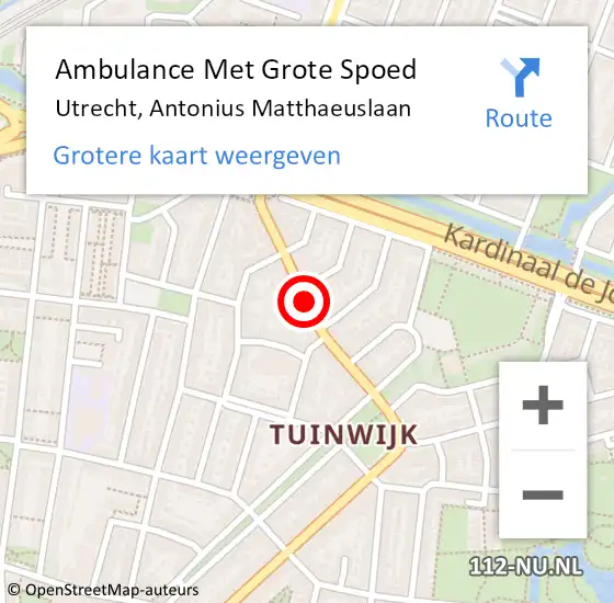 Locatie op kaart van de 112 melding: Ambulance Met Grote Spoed Naar Utrecht, Antonius Matthaeuslaan op 9 december 2017 07:00