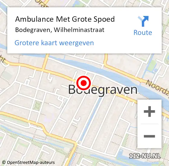 Locatie op kaart van de 112 melding: Ambulance Met Grote Spoed Naar Bodegraven, Wilhelminastraat op 9 december 2017 08:56