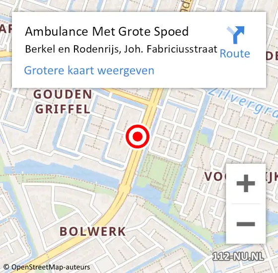 Locatie op kaart van de 112 melding: Ambulance Met Grote Spoed Naar Berkel en Rodenrijs, Joh. Fabriciusstraat op 9 december 2017 09:58