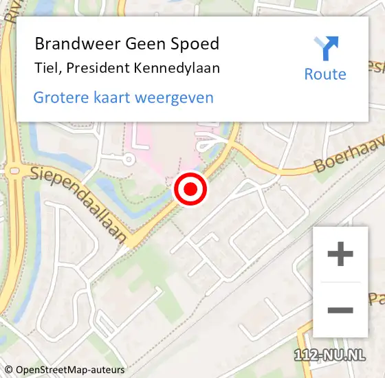 Locatie op kaart van de 112 melding: Brandweer Geen Spoed Naar Tiel, President Kennedylaan op 9 december 2017 10:29