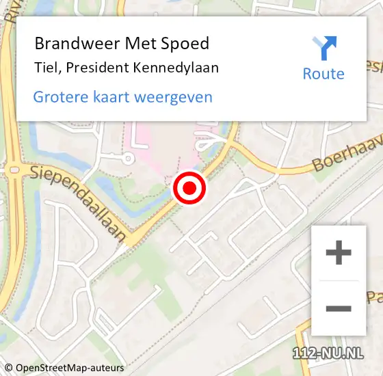 Locatie op kaart van de 112 melding: Brandweer Met Spoed Naar Tiel, President Kennedylaan op 9 december 2017 10:32