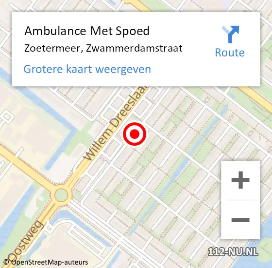 Locatie op kaart van de 112 melding: Ambulance Met Spoed Naar Zoetermeer, Zwammerdamstraat op 9 december 2017 13:47