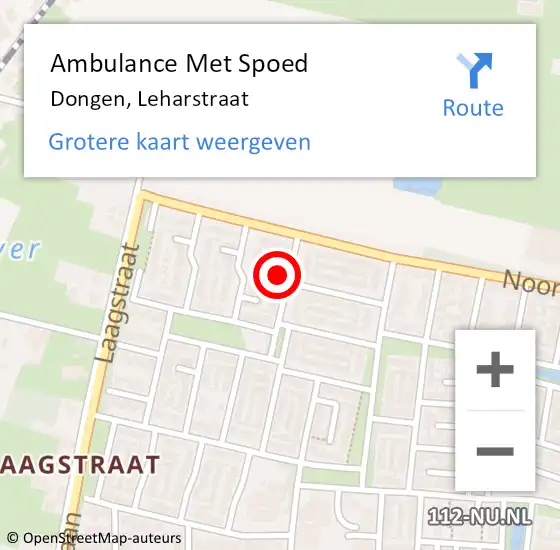 Locatie op kaart van de 112 melding: Ambulance Met Spoed Naar Dongen, Leharstraat op 9 december 2017 19:17