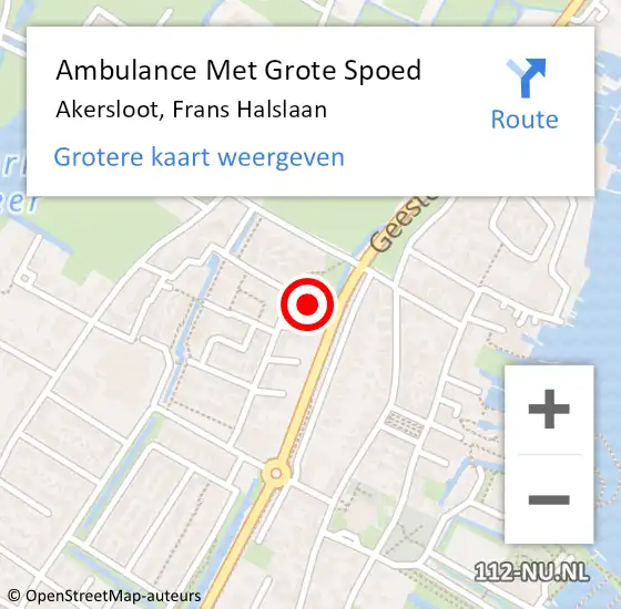 Locatie op kaart van de 112 melding: Ambulance Met Grote Spoed Naar Akersloot, Frans Halslaan op 10 december 2017 01:07
