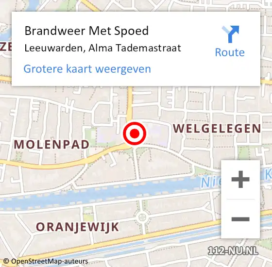 Locatie op kaart van de 112 melding: Brandweer Met Spoed Naar Leeuwarden, Alma Tademastraat op 10 december 2017 05:20
