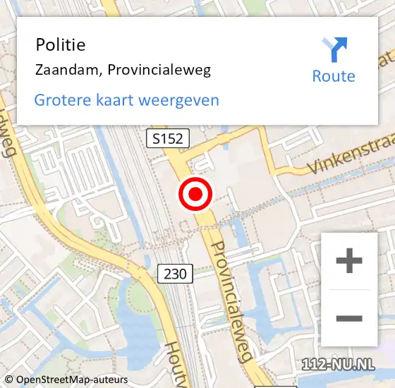 Locatie op kaart van de 112 melding: Politie Zaandam, Provincialeweg op 10 december 2017 05:32