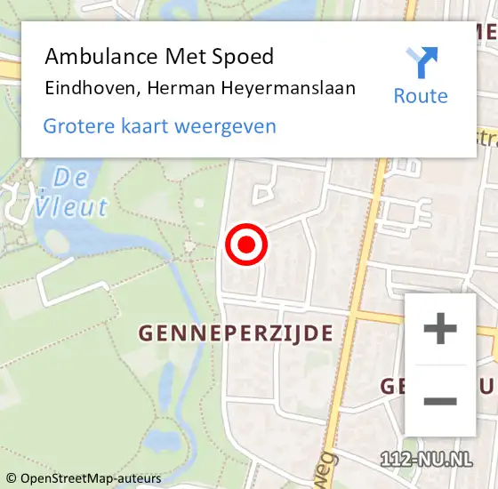 Locatie op kaart van de 112 melding: Ambulance Met Spoed Naar Eindhoven, Herman Heyermanslaan op 10 december 2017 08:36