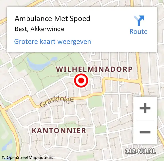 Locatie op kaart van de 112 melding: Ambulance Met Spoed Naar Best, Akkerwinde op 10 december 2017 10:08