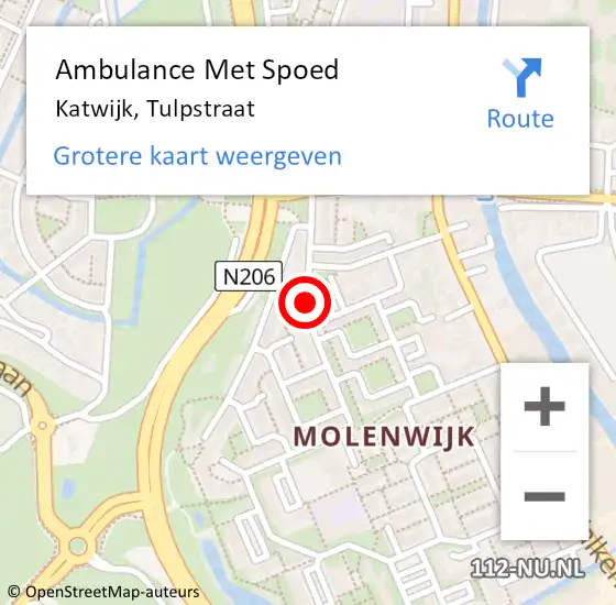 Locatie op kaart van de 112 melding: Ambulance Met Spoed Naar Katwijk, Tulpstraat op 10 december 2017 11:47