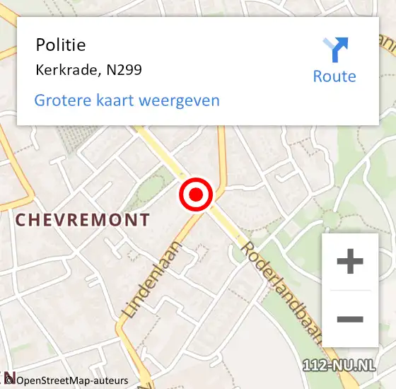 Locatie op kaart van de 112 melding: Politie Kerkrade, N299 op 10 december 2017 12:57