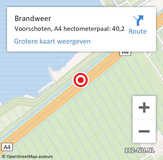 Locatie op kaart van de 112 melding: Brandweer Leidschendam, A4 R hectometerpaal: 44,4 op 10 december 2017 13:22