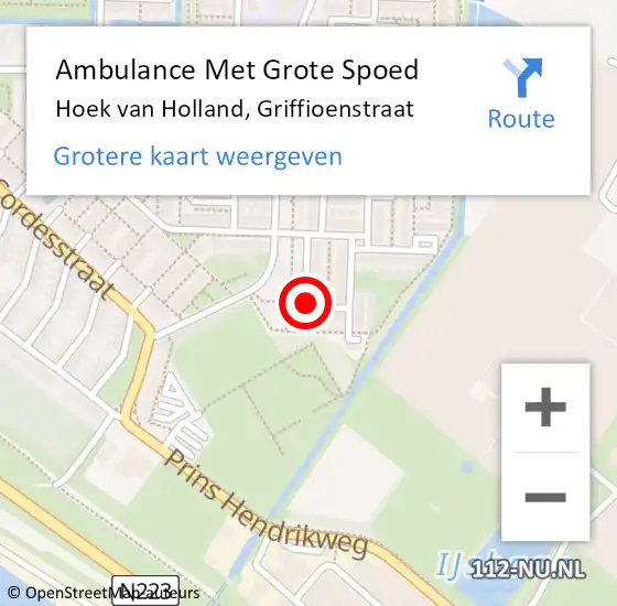 Locatie op kaart van de 112 melding: Ambulance Met Grote Spoed Naar Hoek van Holland, Griffioenstraat op 10 december 2017 13:26