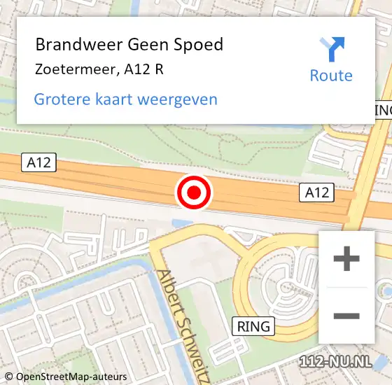 Locatie op kaart van de 112 melding: Brandweer Geen Spoed Naar Zoetermeer, A12 R op 10 december 2017 14:42