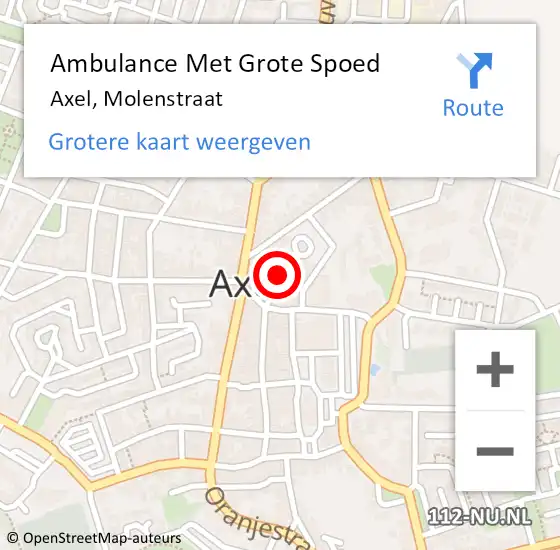 Locatie op kaart van de 112 melding: Ambulance Met Grote Spoed Naar Axel, Molenstraat op 10 december 2017 16:03