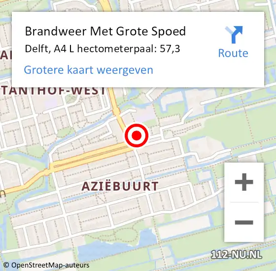 Locatie op kaart van de 112 melding: Brandweer Met Grote Spoed Naar Delft, A4 L hectometerpaal: 57,3 op 10 december 2017 18:42