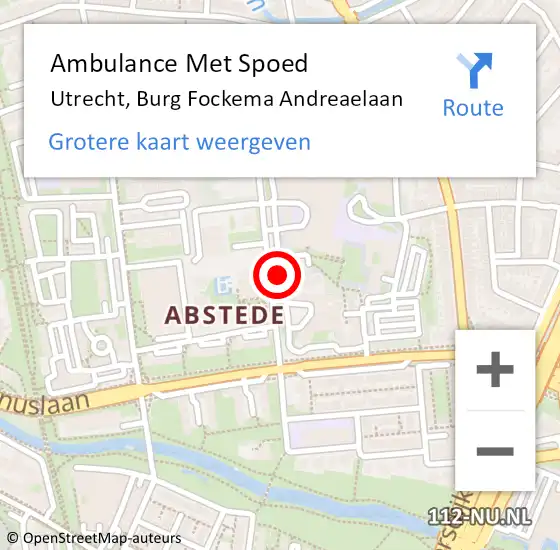 Locatie op kaart van de 112 melding: Ambulance Met Spoed Naar Utrecht, Burg Fockema Andreaelaan op 10 december 2017 19:53