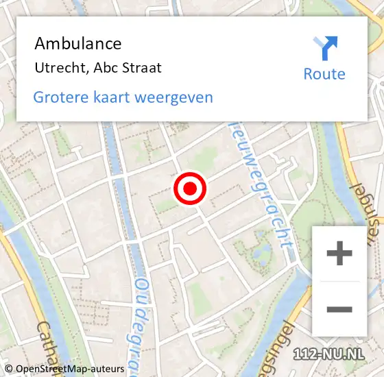 Locatie op kaart van de 112 melding: Ambulance Utrecht, Abc Straat op 10 december 2017 19:53
