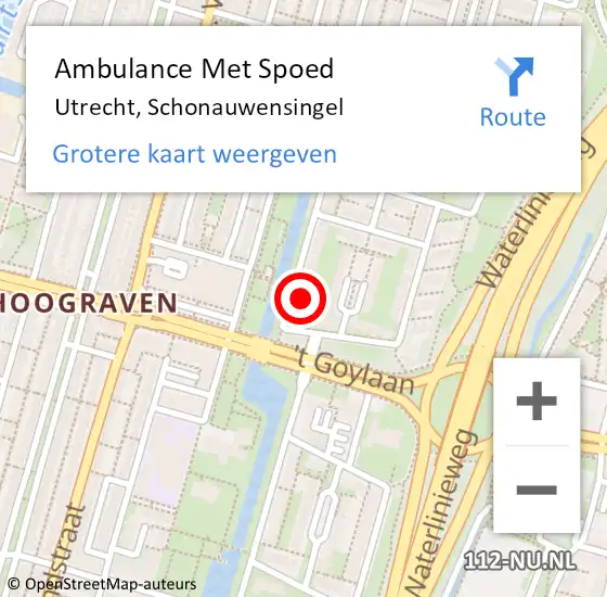 Locatie op kaart van de 112 melding: Ambulance Met Spoed Naar Utrecht, Schonauwensingel op 10 december 2017 21:23