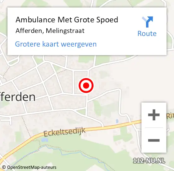 Locatie op kaart van de 112 melding: Ambulance Met Grote Spoed Naar Afferden, Melingstraat op 10 december 2017 23:27