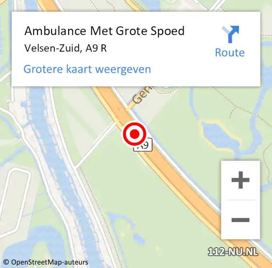 Locatie op kaart van de 112 melding: Ambulance Met Grote Spoed Naar Velsen-Zuid, A9 R op 11 december 2017 00:03