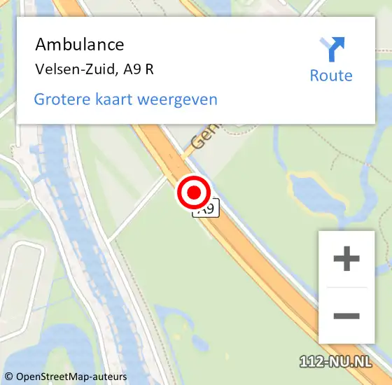 Locatie op kaart van de 112 melding: Ambulance Velsen-Zuid, A9 R op 11 december 2017 00:04