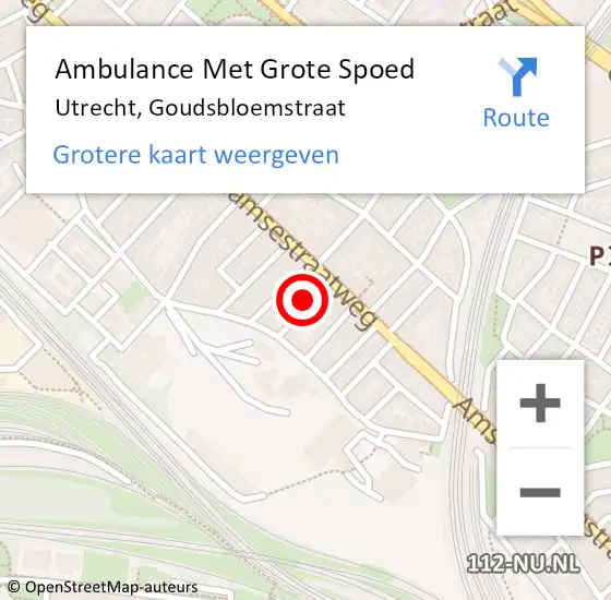 Locatie op kaart van de 112 melding: Ambulance Met Grote Spoed Naar Utrecht, Goudsbloemstraat op 11 december 2017 02:01