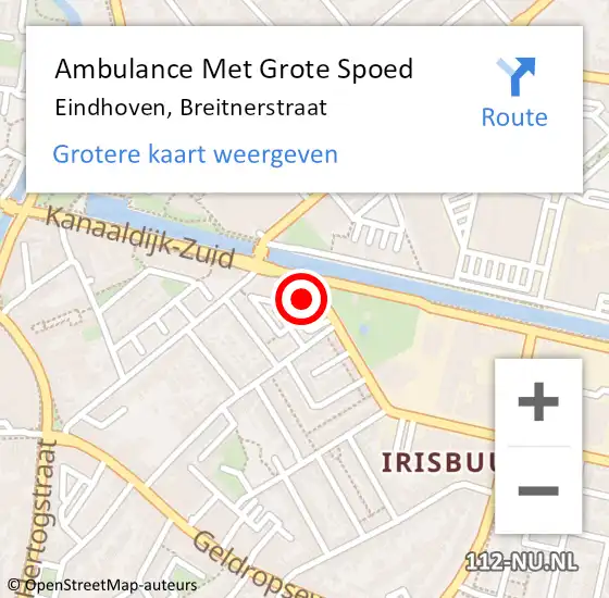 Locatie op kaart van de 112 melding: Ambulance Met Grote Spoed Naar Eindhoven, Breitnerstraat op 11 december 2017 03:32