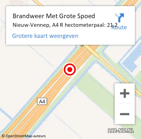 Locatie op kaart van de 112 melding: Brandweer Met Grote Spoed Naar Nieuw-Vennep, A4 L hectometerpaal: 20,8 op 11 december 2017 04:30