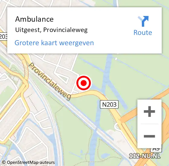 Locatie op kaart van de 112 melding: Ambulance Uitgeest, Provincialeweg op 11 december 2017 05:32
