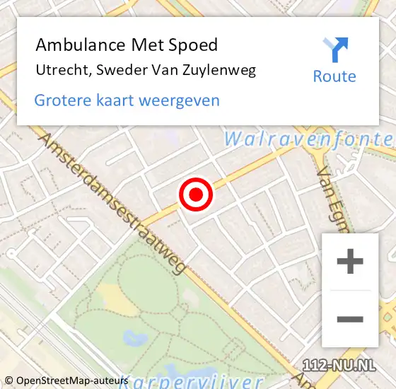 Locatie op kaart van de 112 melding: Ambulance Met Spoed Naar Utrecht, Sweder Van Zuylenweg op 11 december 2017 05:50
