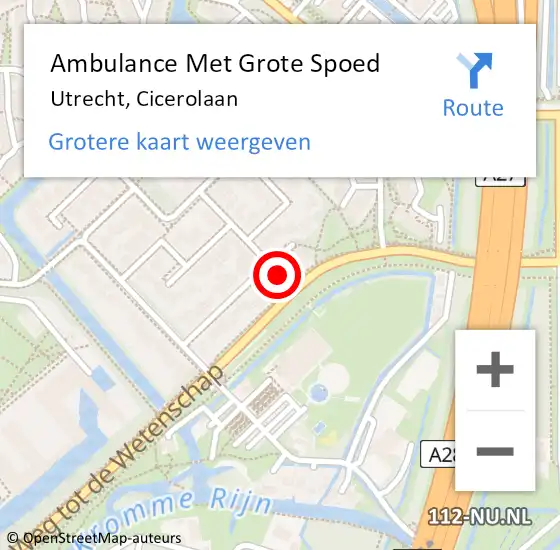 Locatie op kaart van de 112 melding: Ambulance Met Grote Spoed Naar Utrecht, Cicerolaan op 11 december 2017 06:08