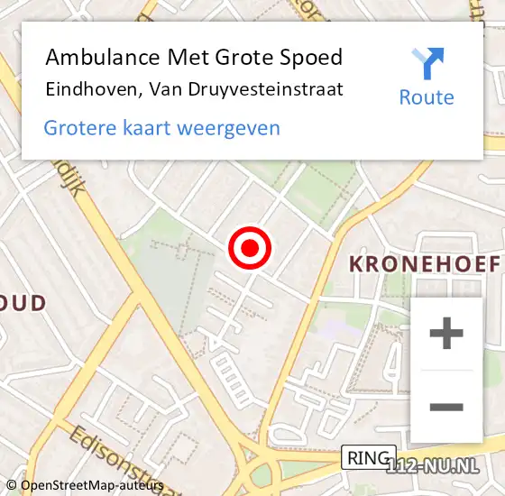 Locatie op kaart van de 112 melding: Ambulance Met Grote Spoed Naar Eindhoven, Van Druyvesteinstraat op 11 december 2017 08:28