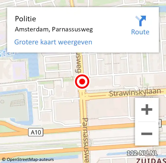 Locatie op kaart van de 112 melding: Politie Amsterdam, Parnassusweg op 11 december 2017 09:09
