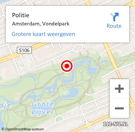 Locatie op kaart van de 112 melding: Politie Amsterdam, Vondelpark op 11 december 2017 09:09