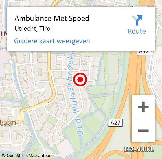 Locatie op kaart van de 112 melding: Ambulance Met Spoed Naar Utrecht, Tirol op 11 december 2017 09:22