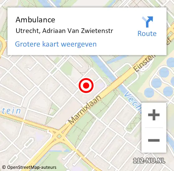 Locatie op kaart van de 112 melding: Ambulance Utrecht, Adriaan Van Zwietenstr op 11 december 2017 09:23