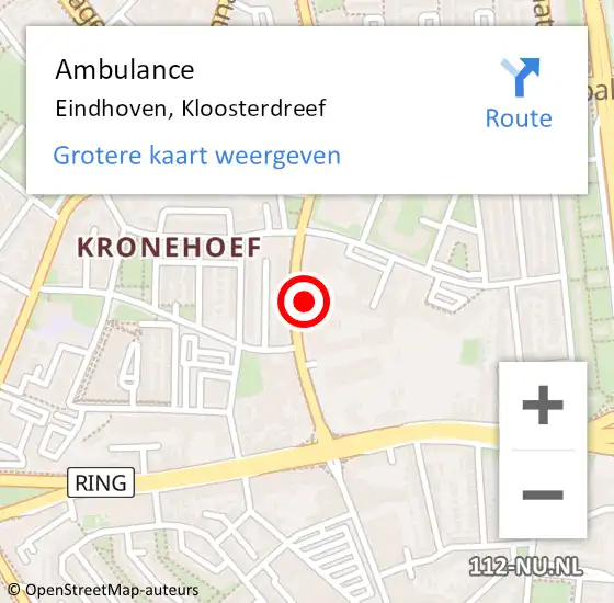 Locatie op kaart van de 112 melding: Ambulance Eindhoven, Kloosterdreef op 11 december 2017 10:52