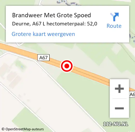 Locatie op kaart van de 112 melding: Brandweer Met Grote Spoed Naar Deurne, A67 L hectometerpaal: 52,0 op 11 december 2017 11:24