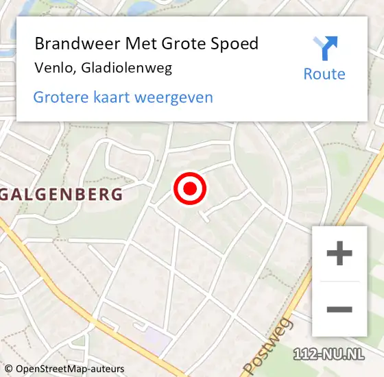 Locatie op kaart van de 112 melding: Brandweer Met Grote Spoed Naar Venlo, Gladiolenweg op 11 december 2017 11:49
