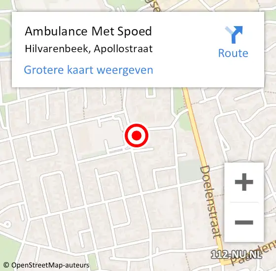 Locatie op kaart van de 112 melding: Ambulance Met Spoed Naar Hilvarenbeek, Apollostraat op 11 december 2017 12:03