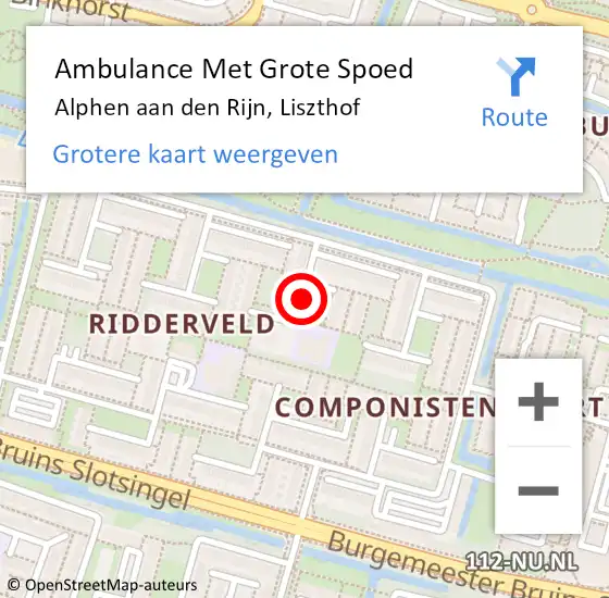 Locatie op kaart van de 112 melding: Ambulance Met Grote Spoed Naar Alphen aan den Rijn, Liszthof op 11 december 2017 12:04