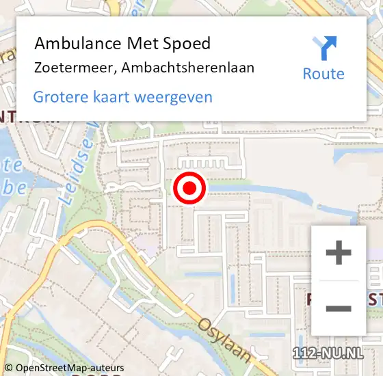 Locatie op kaart van de 112 melding: Ambulance Met Spoed Naar Zoetermeer, Ambachtsherenlaan op 11 december 2017 12:04