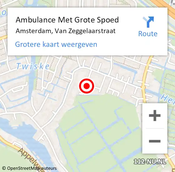 Locatie op kaart van de 112 melding: Ambulance Met Grote Spoed Naar Amsterdam, Van Zeggelaarstraat op 11 december 2017 12:10