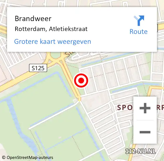 Locatie op kaart van de 112 melding: Brandweer Rotterdam, Atletiekstraat op 11 december 2017 12:11