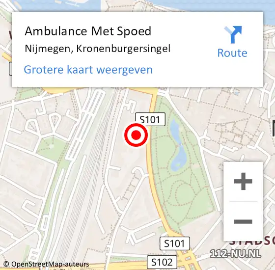 Locatie op kaart van de 112 melding: Ambulance Met Spoed Naar Nijmegen, Kronenburgersingel op 11 december 2017 12:13