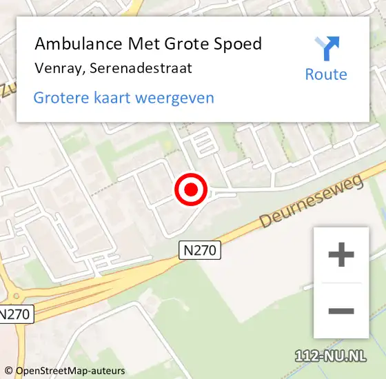 Locatie op kaart van de 112 melding: Ambulance Met Grote Spoed Naar Venray, Serenadestraat op 11 december 2017 12:36