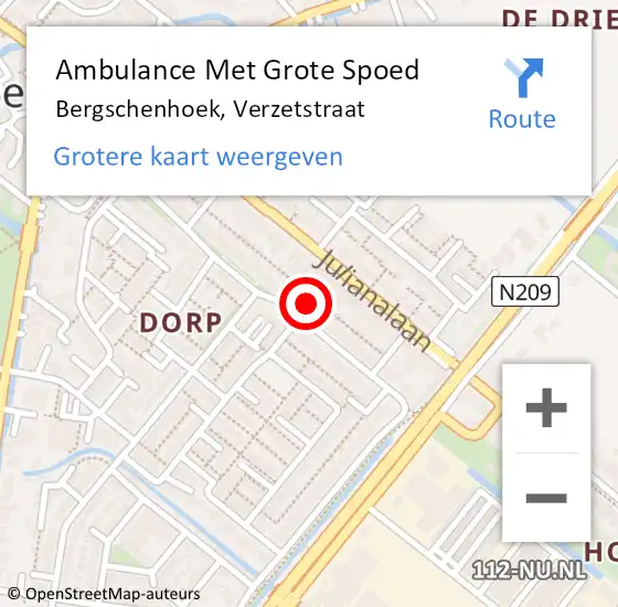 Locatie op kaart van de 112 melding: Ambulance Met Grote Spoed Naar Bergschenhoek, Verzetstraat op 11 december 2017 12:49
