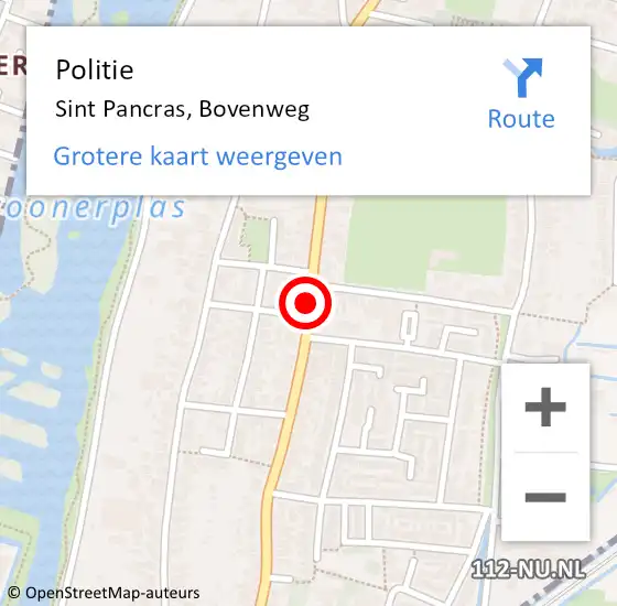 Locatie op kaart van de 112 melding: Politie Sint Pancras, Bovenweg op 11 december 2017 14:29