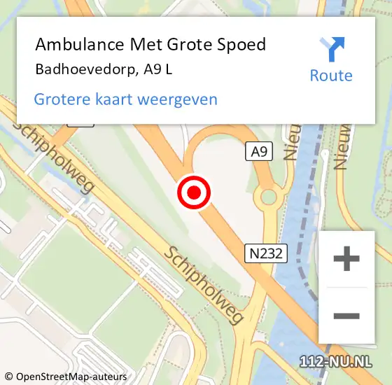 Locatie op kaart van de 112 melding: Ambulance Met Grote Spoed Naar Badhoevedorp, A9 L op 11 december 2017 16:04