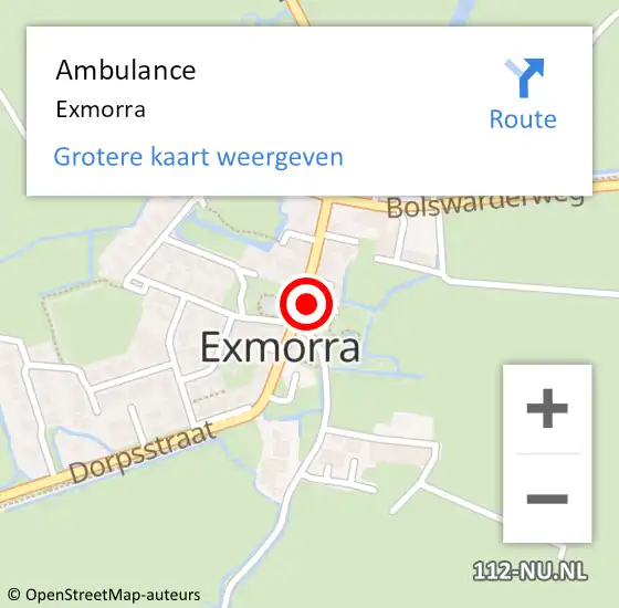 Locatie op kaart van de 112 melding: Ambulance Exmorra op 11 december 2017 16:15